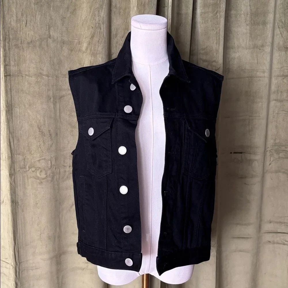 Maje Black Denim Vest with Silver Accents, XS